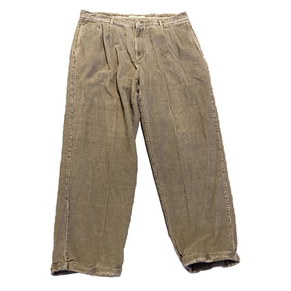 Men's Geoffrey Beene Corduroy Pants, Grey, 38 x 32 Pleated Cuffed VTG Grandpa D3